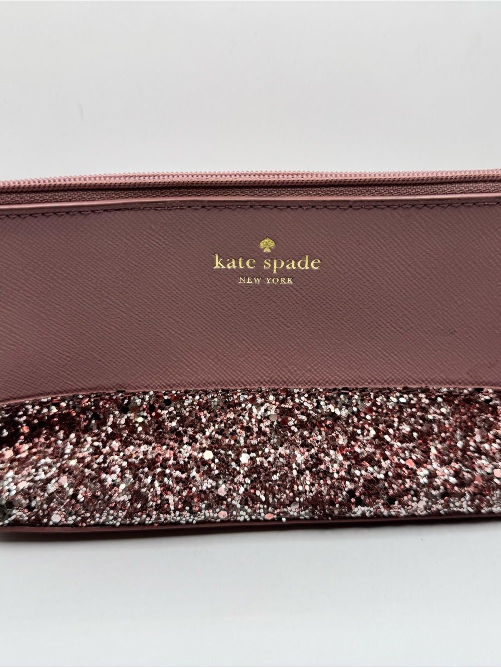 kate spade Rose Pink Glitter Zip Clutch